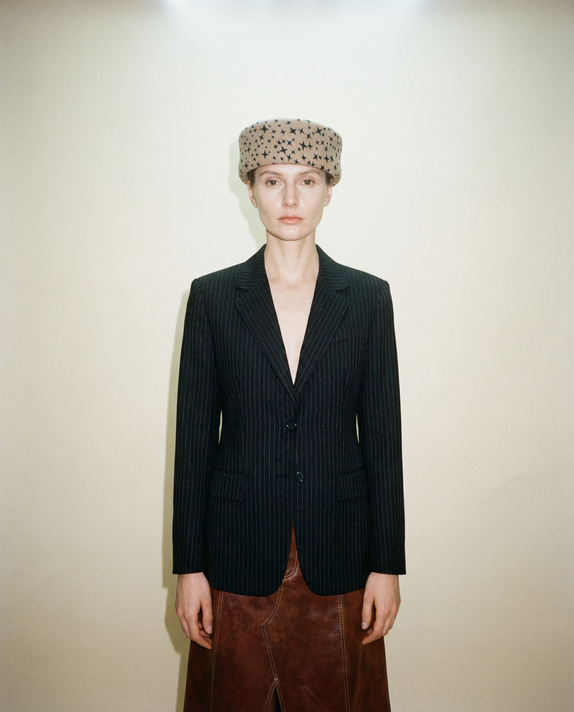 Star Print Pillbox Hat 100% Wool