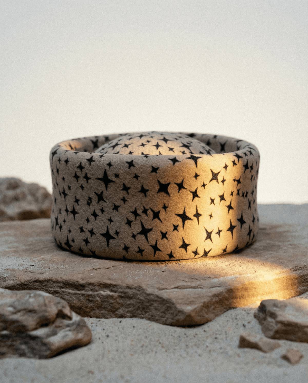 Star Print Pillbox Hat 100% Wool