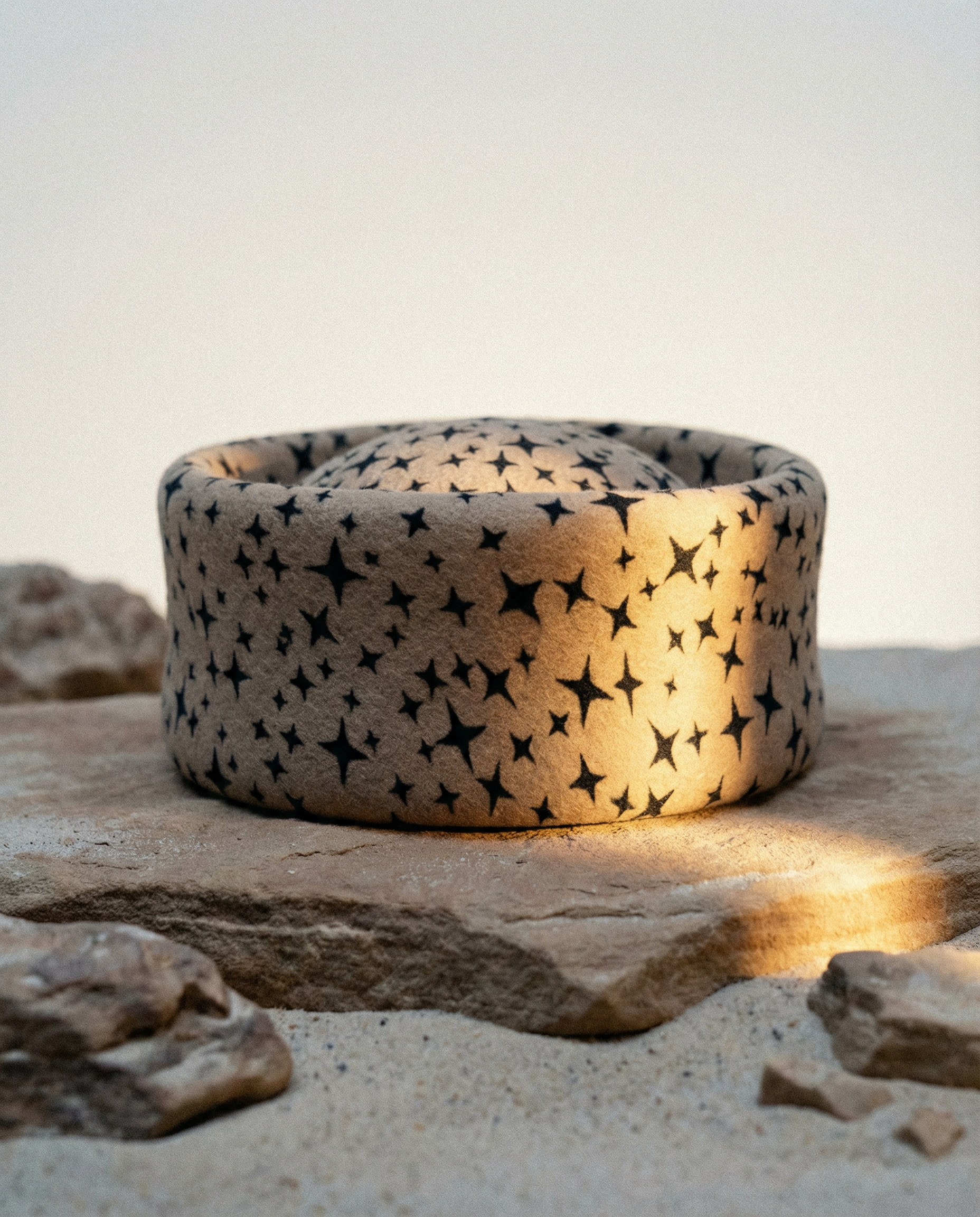 Star Print Pillbox Hat 100% Wool