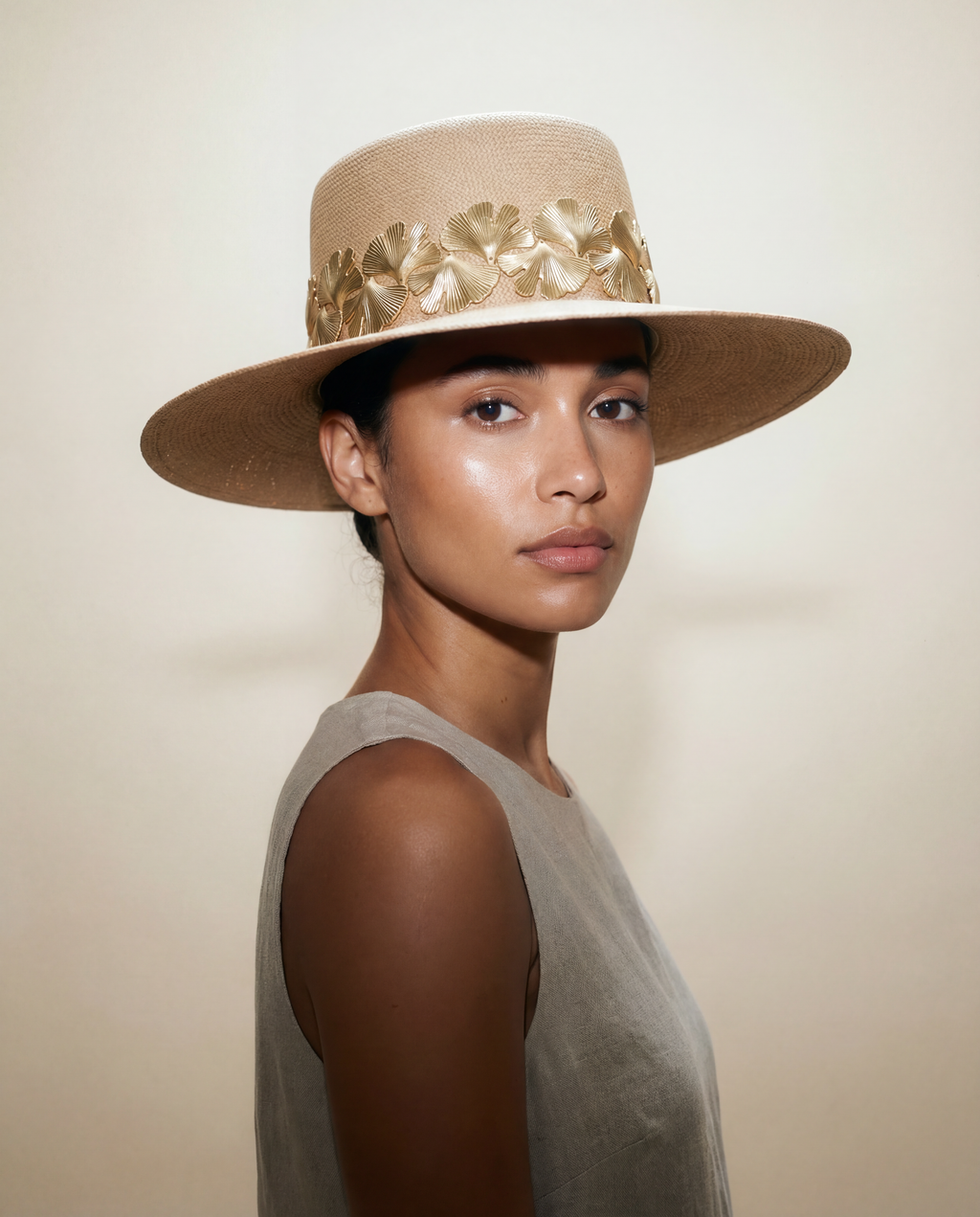 Straw Canotier with Gingko Charms