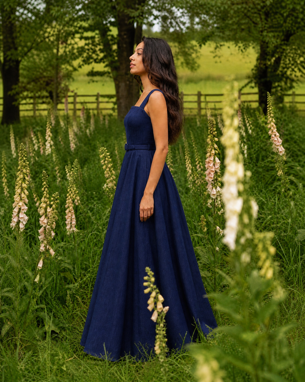 The Foxglove Linen Maxi Dress with a Square Neck