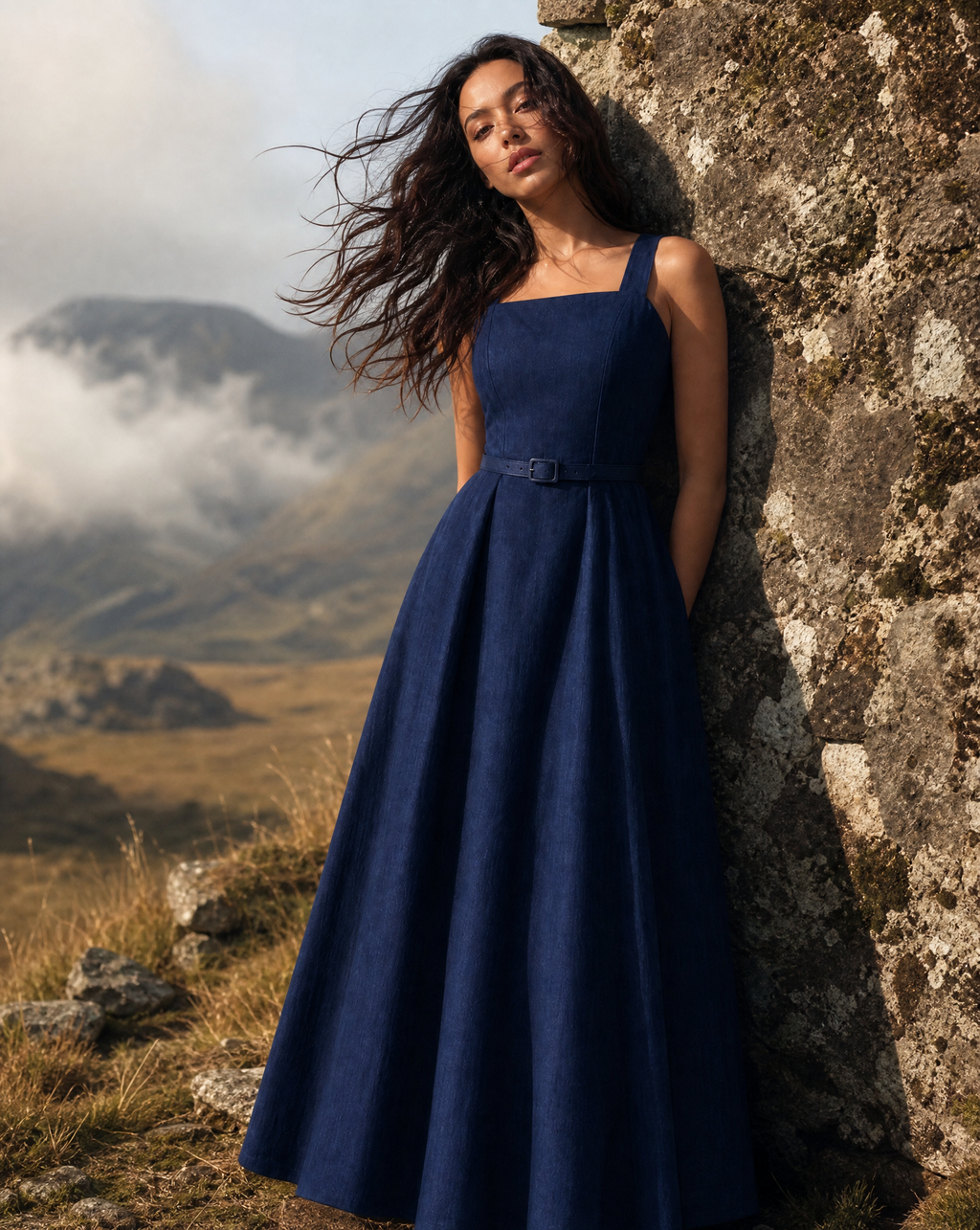 The Foxglove Linen Maxi Dress with a Square Neck