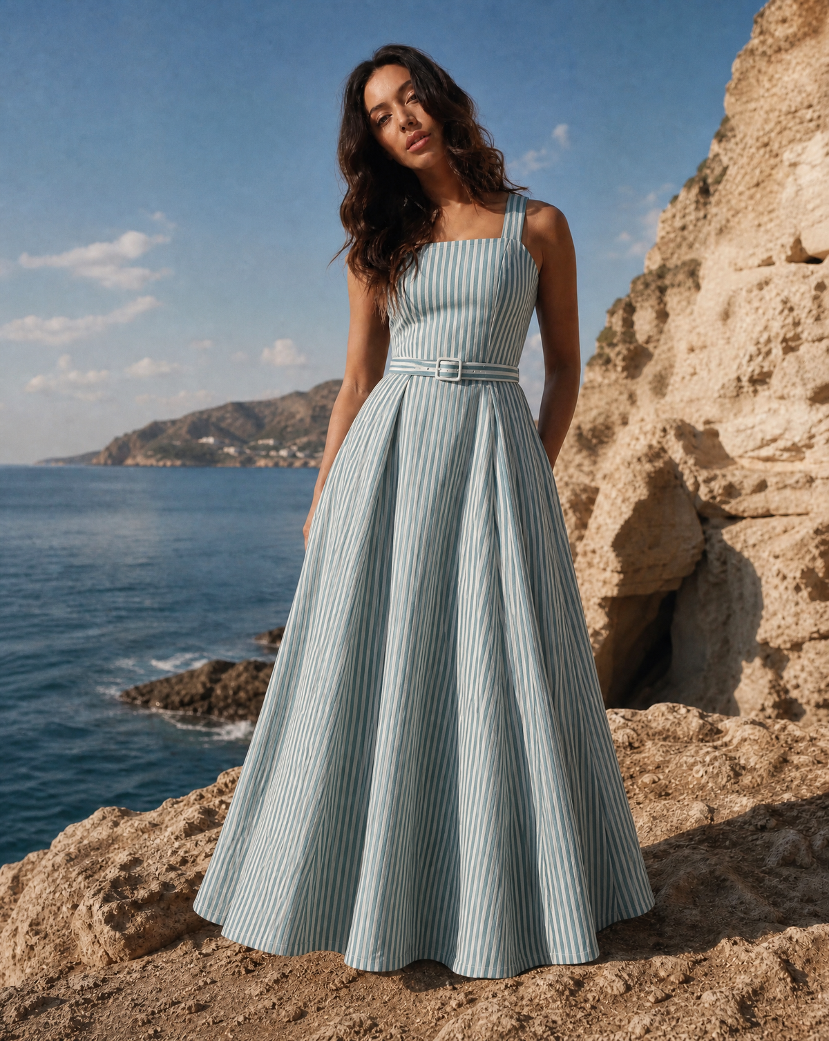 The Riviera Stripe Linen Canvas Maxi Dress