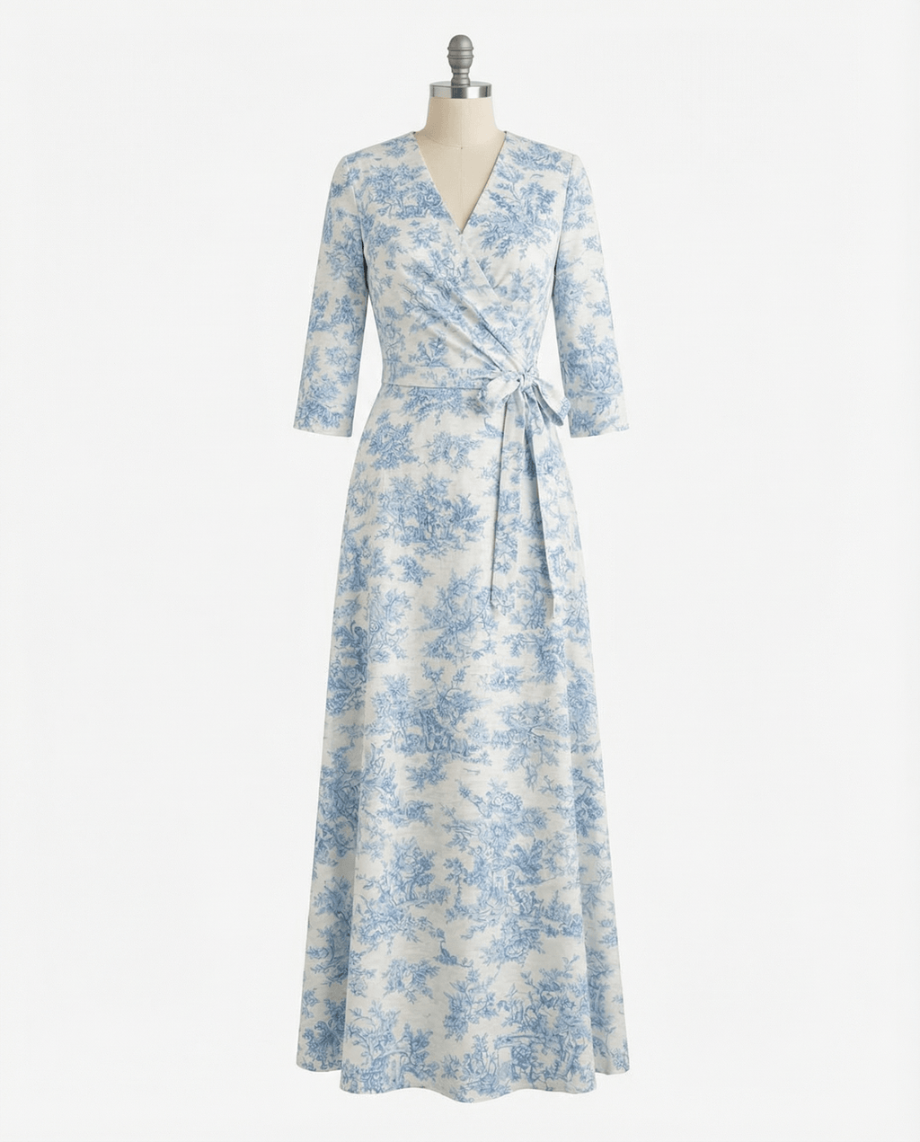 Toile De Jouy V-Neck Wrap Midaxi Day Dress