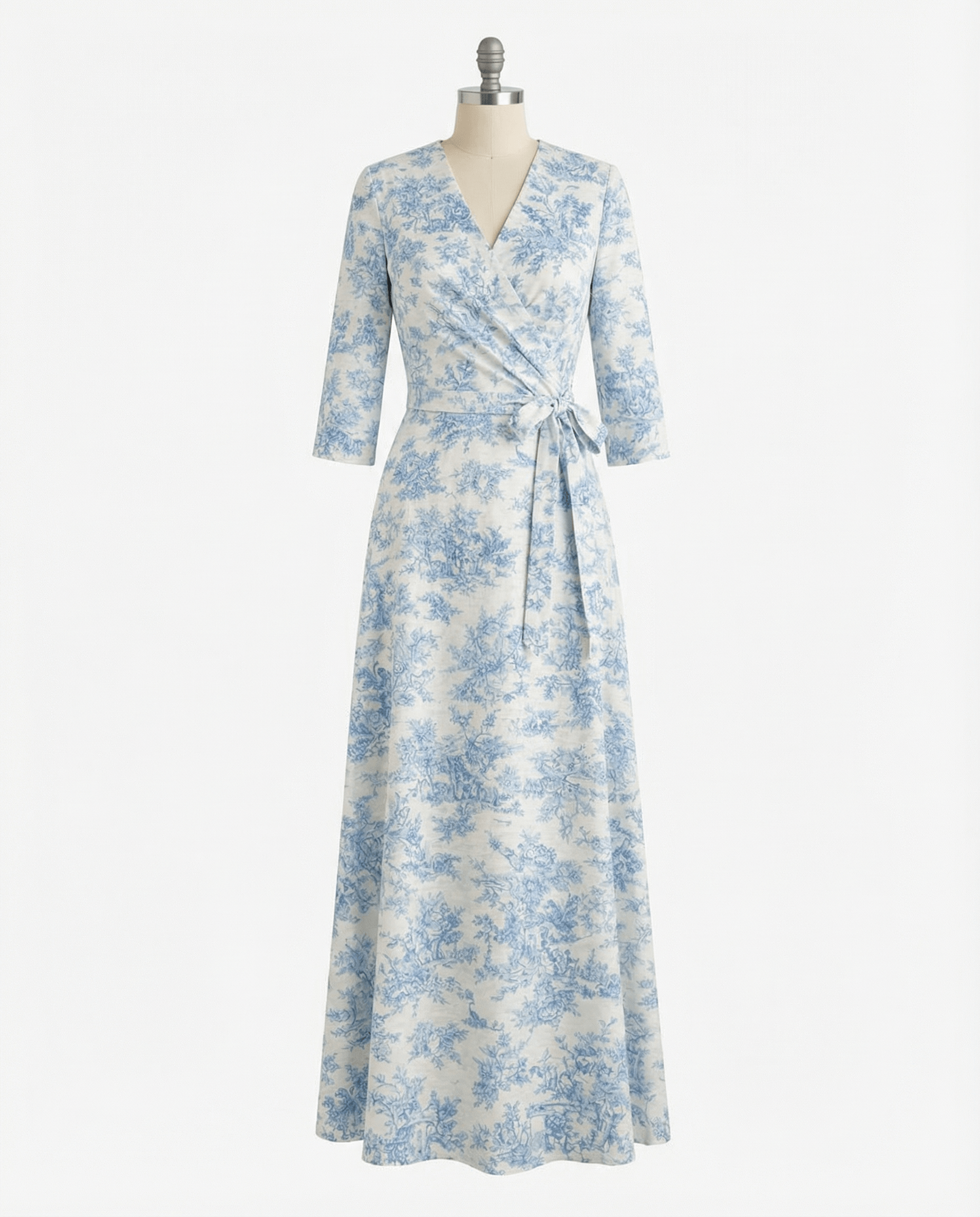 Toile De Jouy V-Neck Wrap Midaxi Day Dress