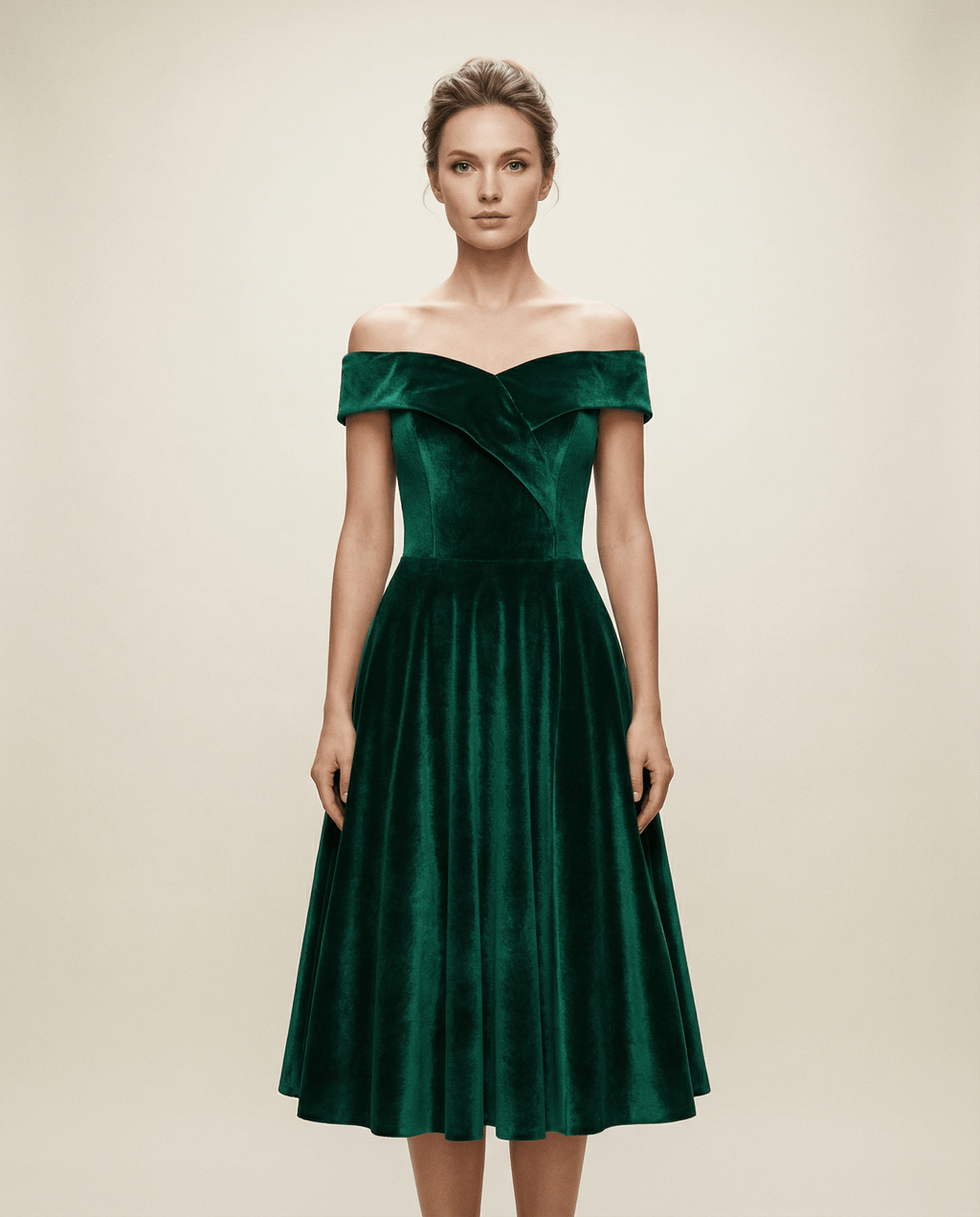 Stretch Velvet Bardot Skater Dress