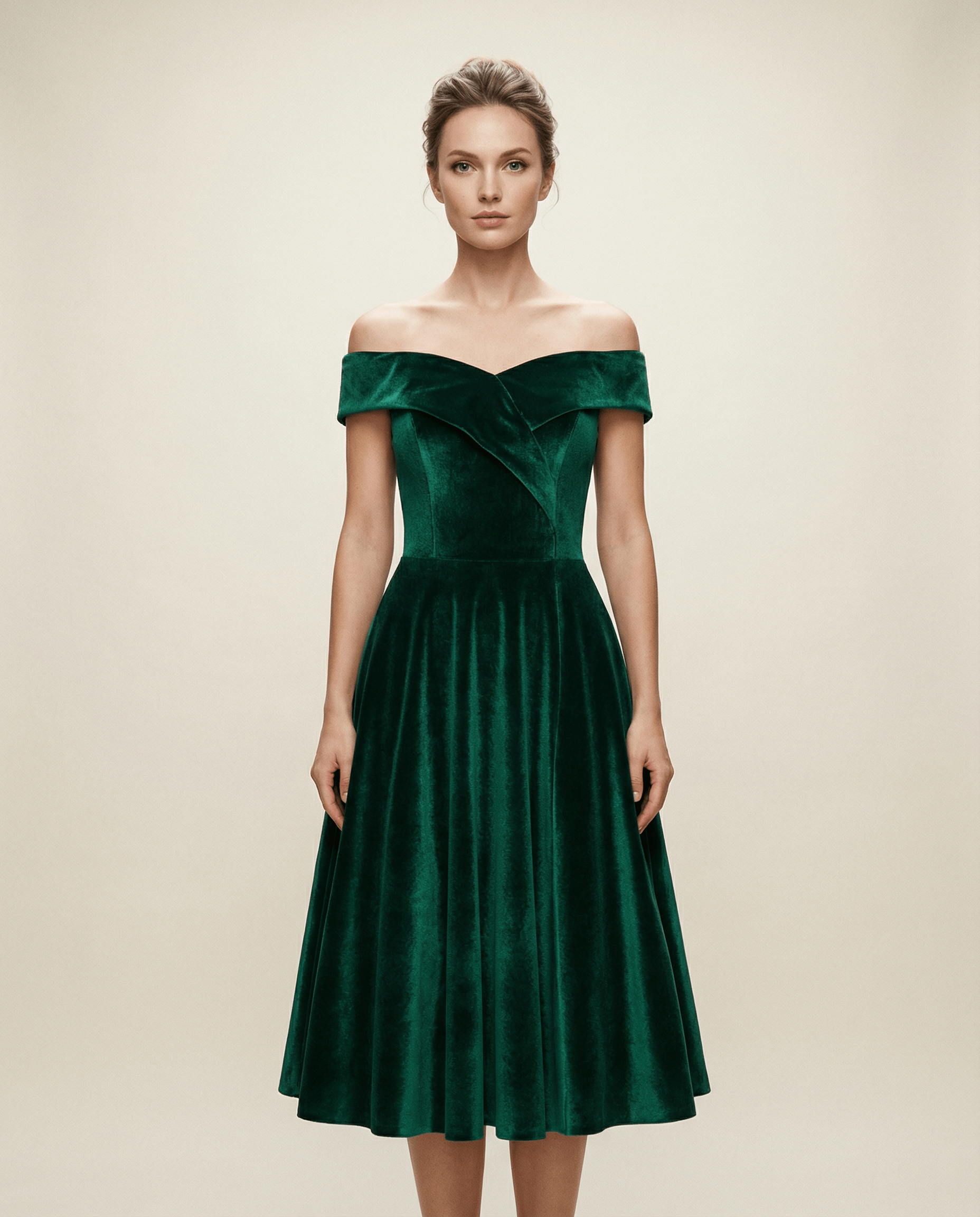 Stretch Velvet Bardot Skater Dress