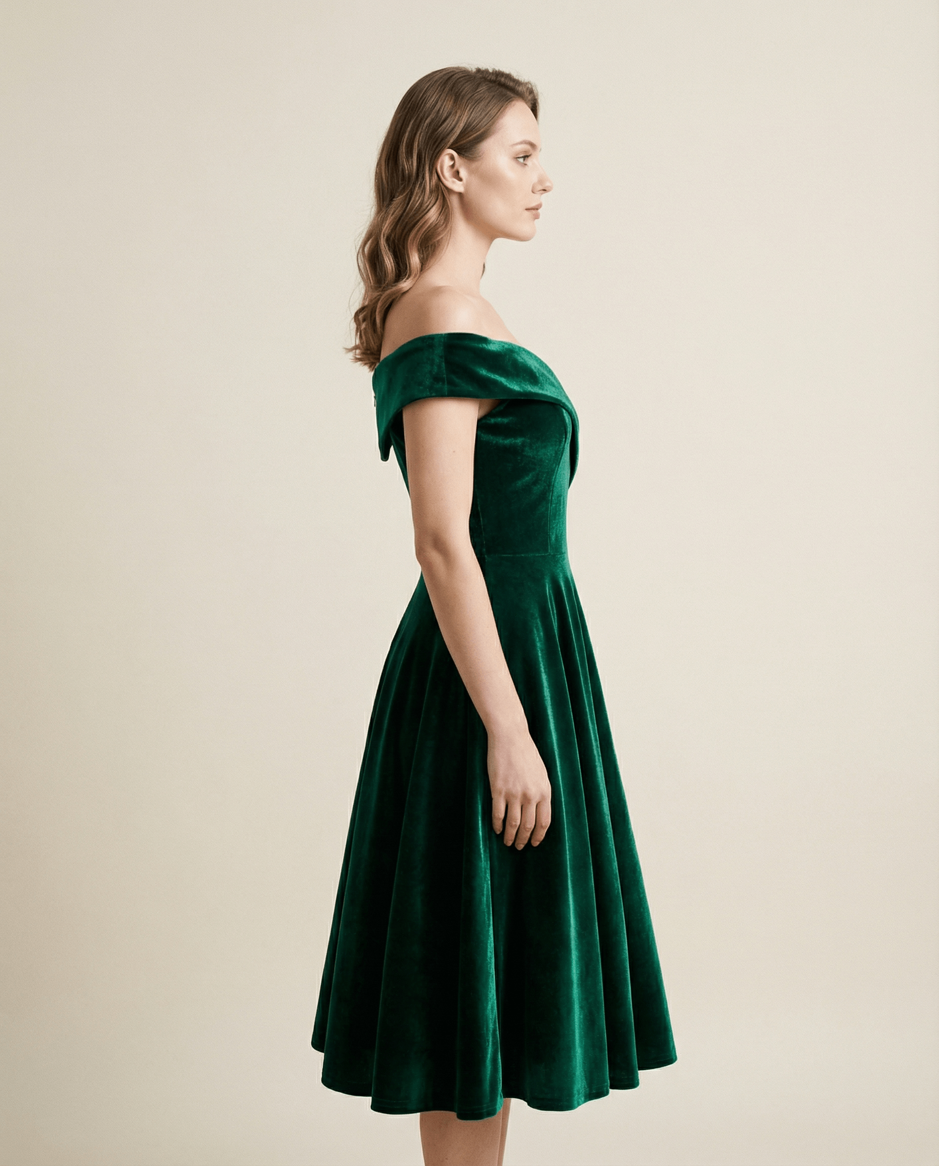 Stretch Velvet Bardot Skater Dress