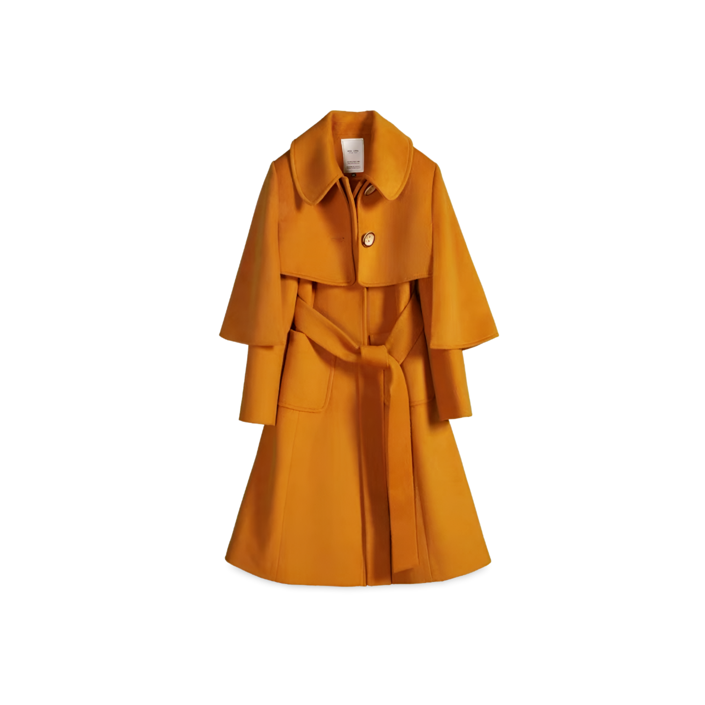 Knee Length Coat With a Removable Cape - Yellow 