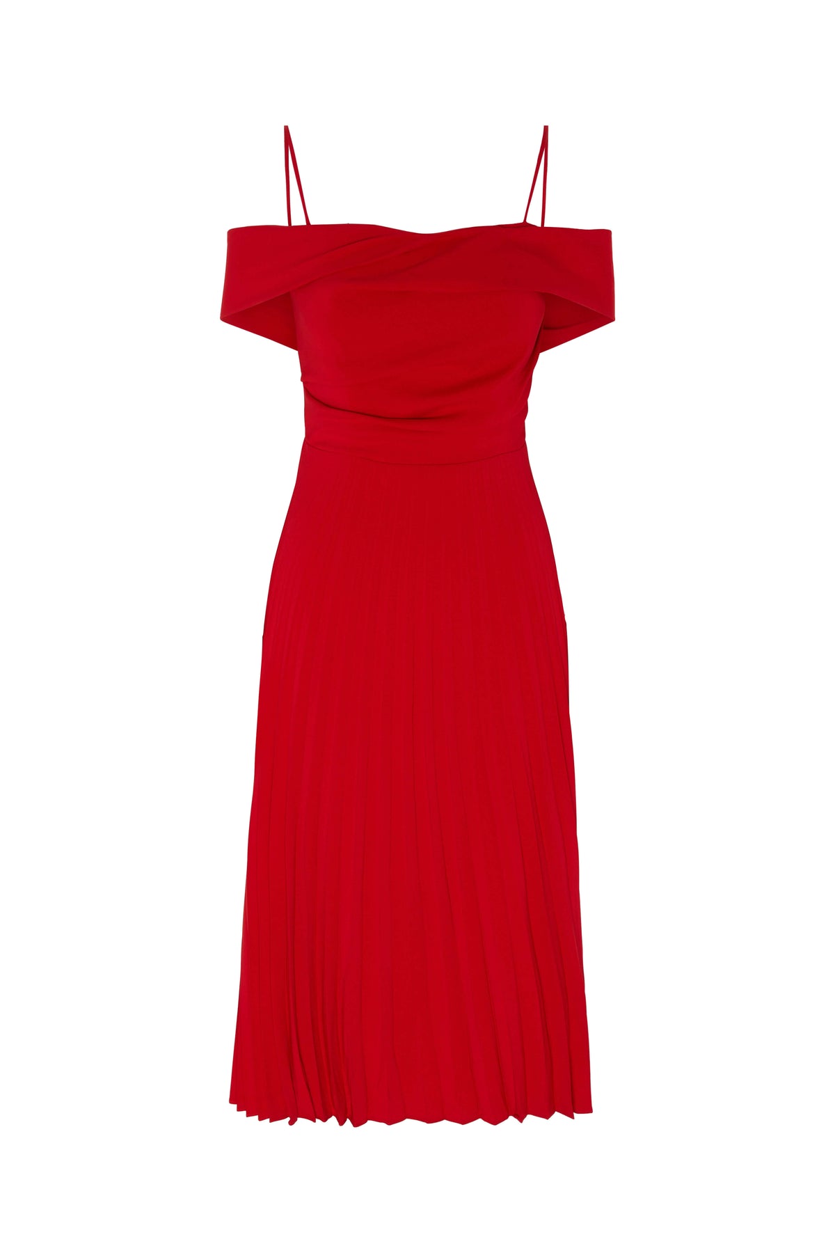 Red Cami Pleated Midi Dress