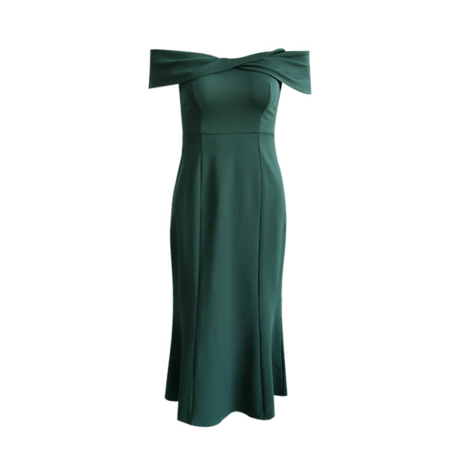 Fitted Off Shoulder Midi Dress