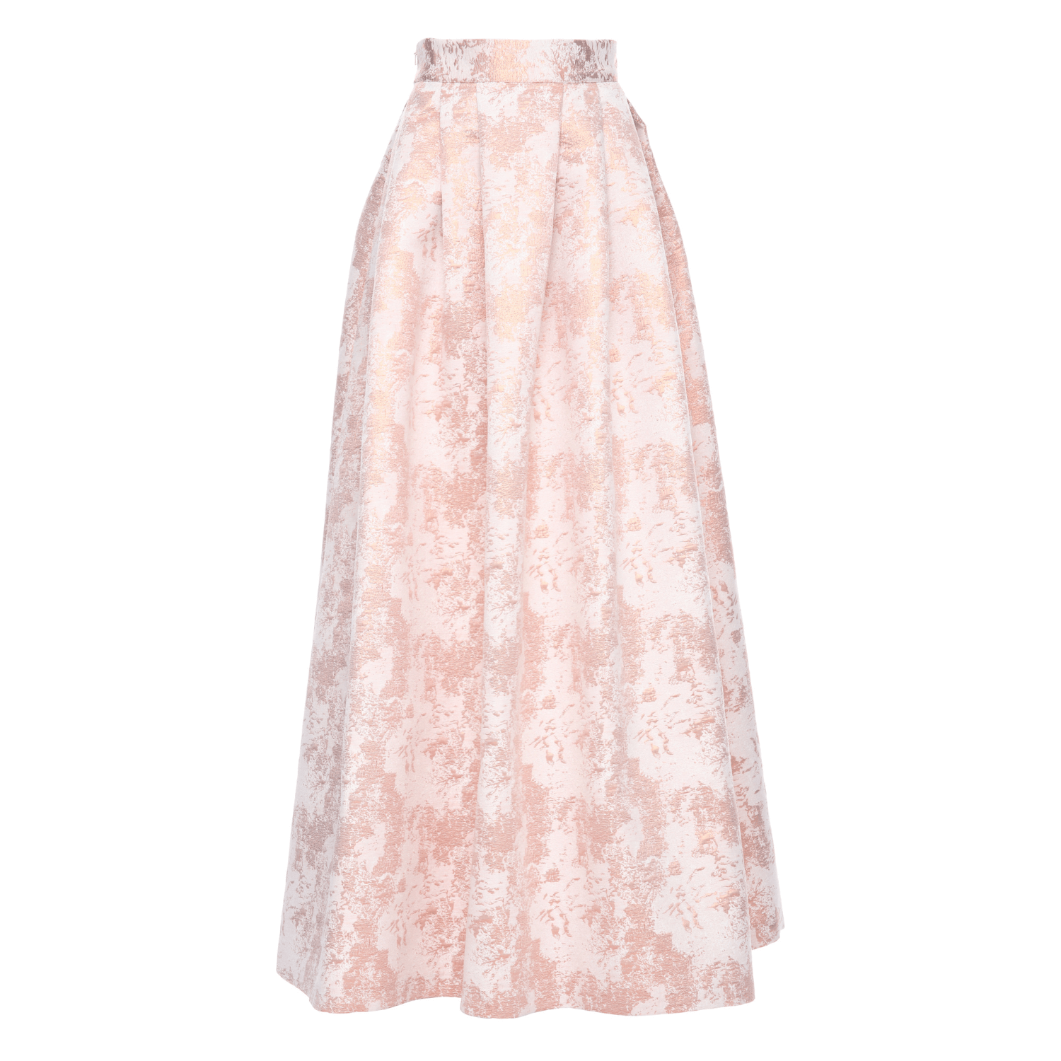 Structured Pleated Maxi Skirt Metallic Rose Gold Jacquard