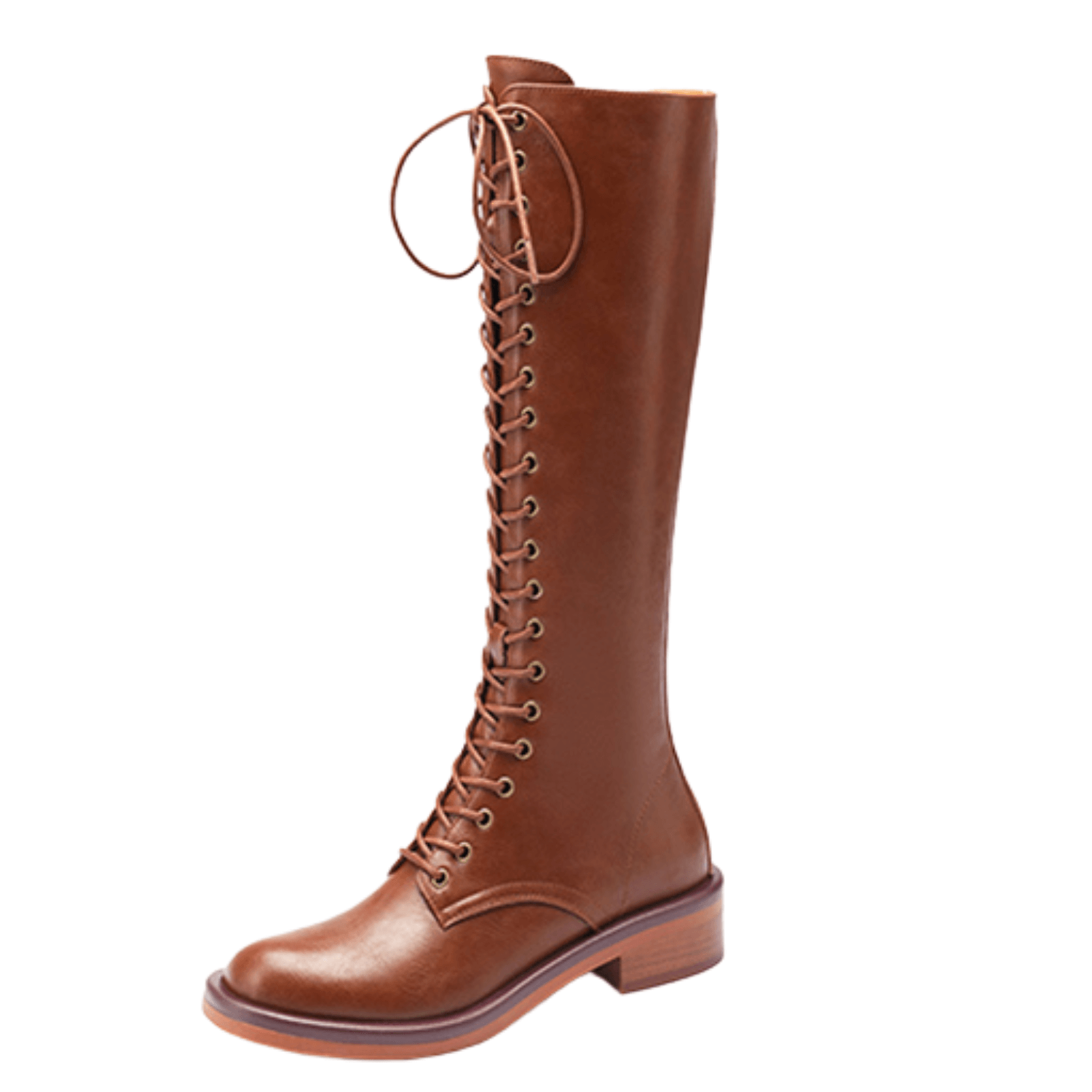 Knee High Leather Lace Up Boots Brown