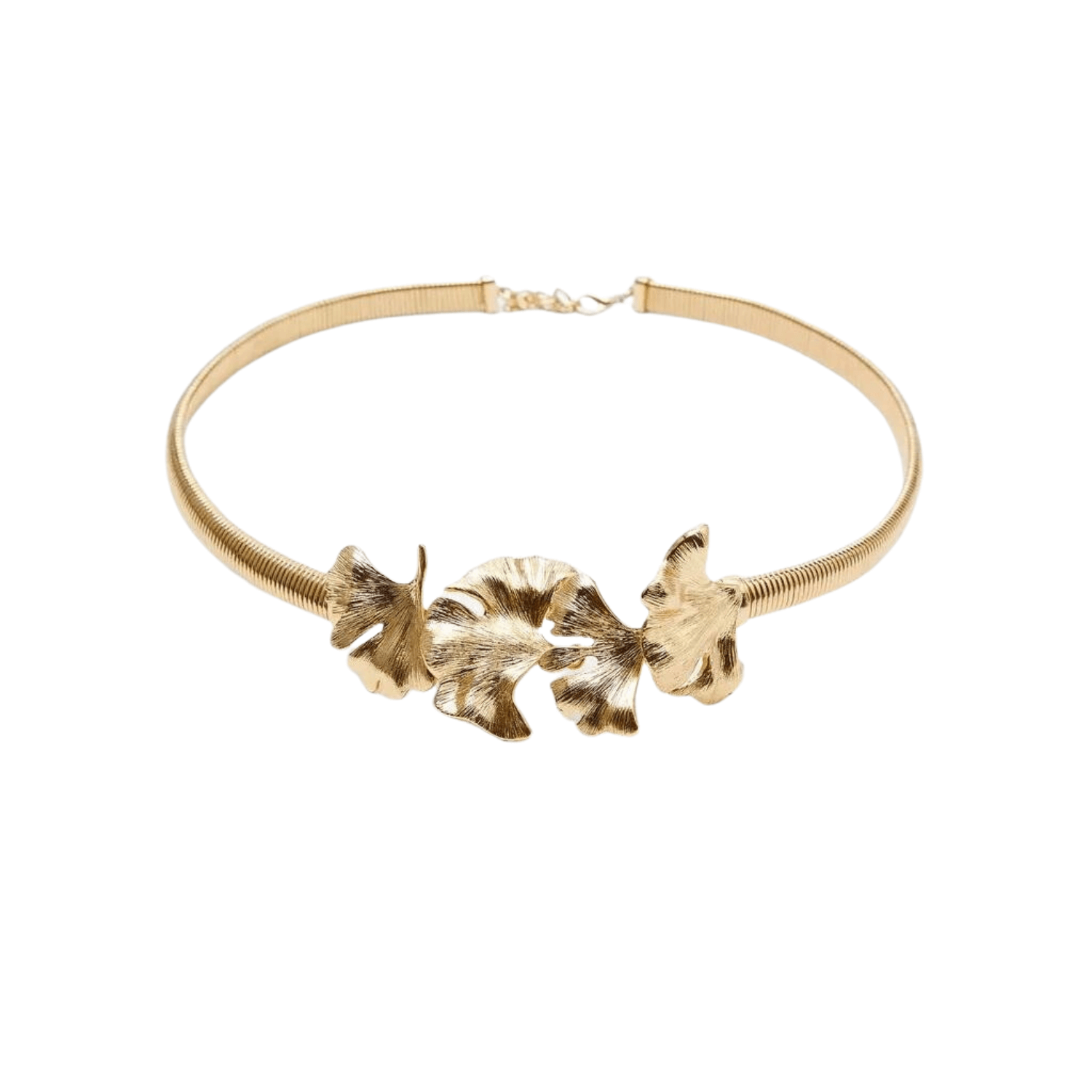 Gold Stretch Waist Belt with Ginkgo Leaf-Shaped Buckle