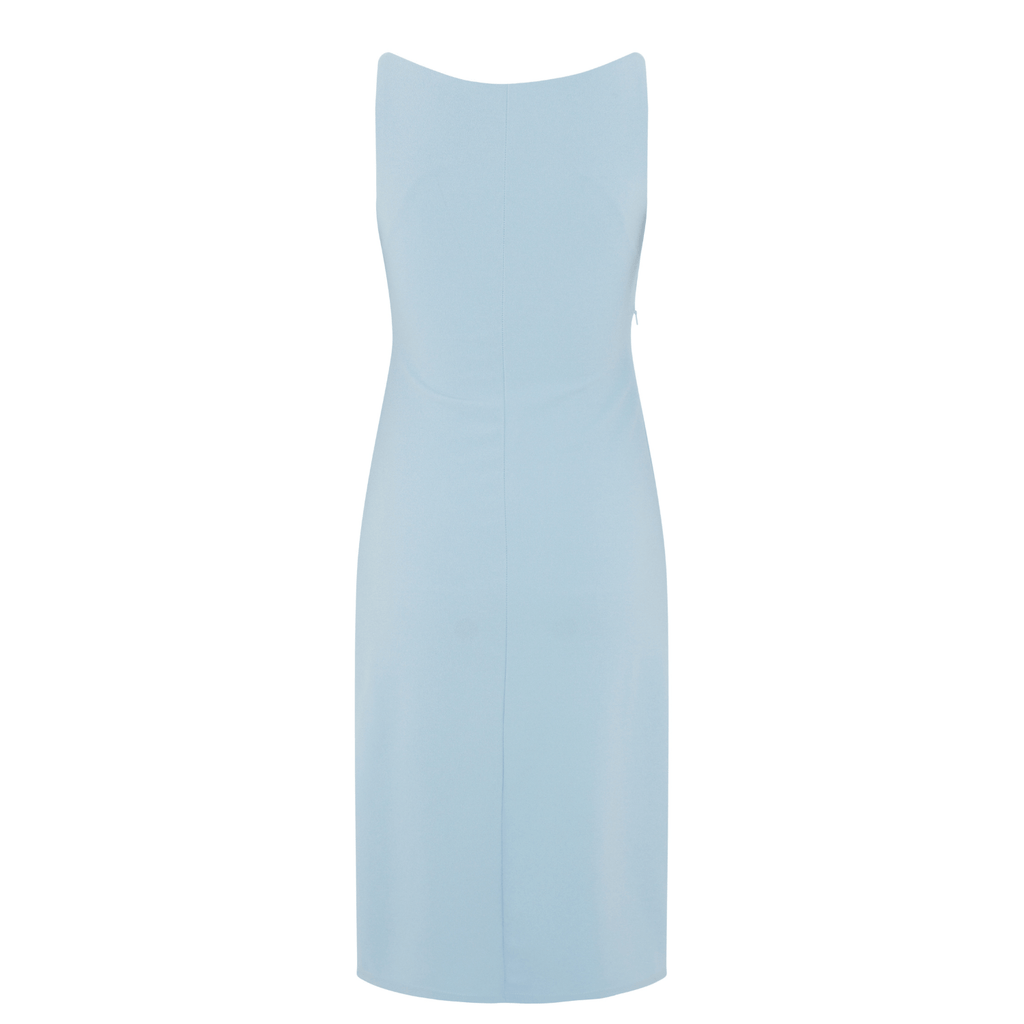 Blue Dress With Ruched Waist Boat Neck