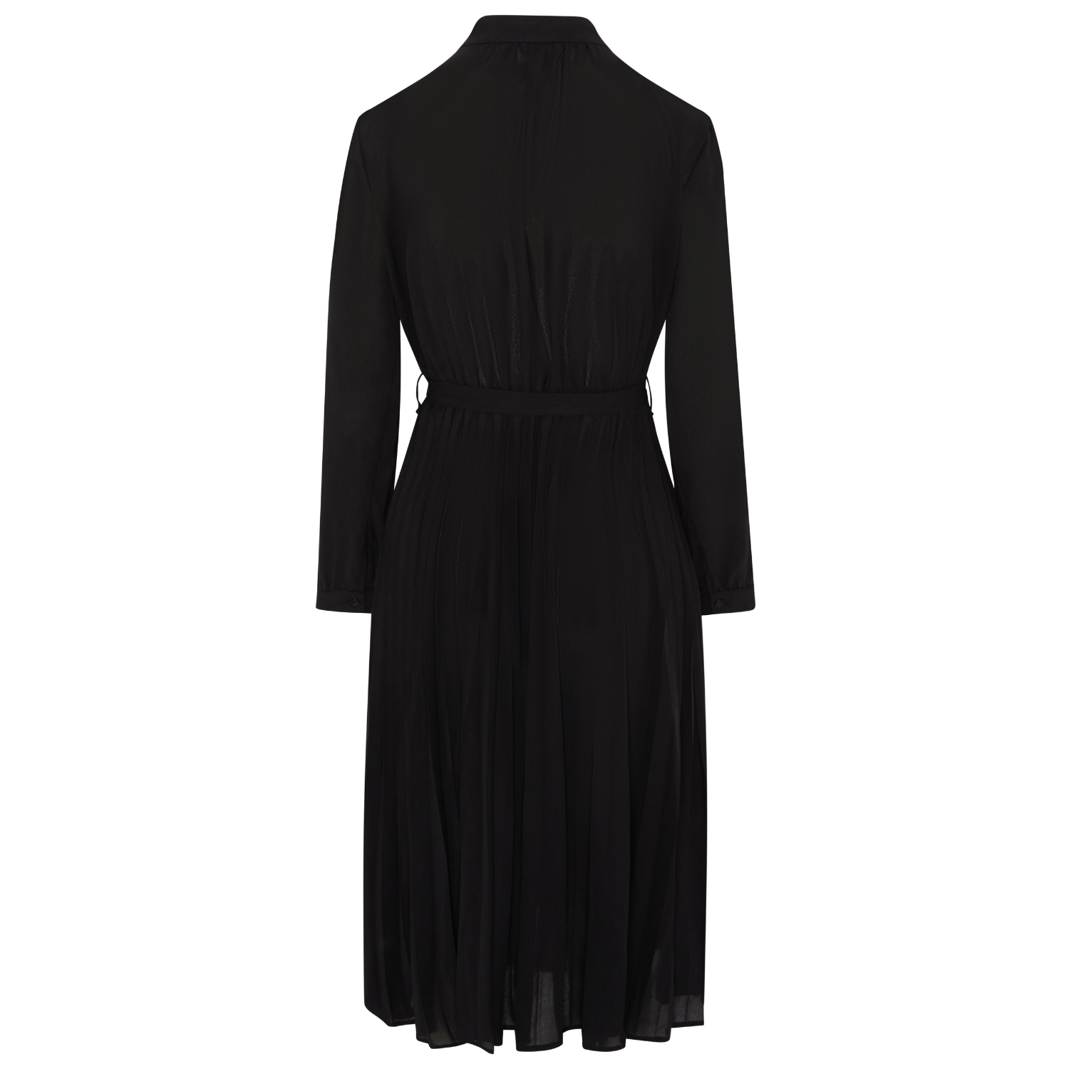 High Neck Pleated Chiffon Maxi With Long Sleeves - Mademoiselle in Black for Zalinah White