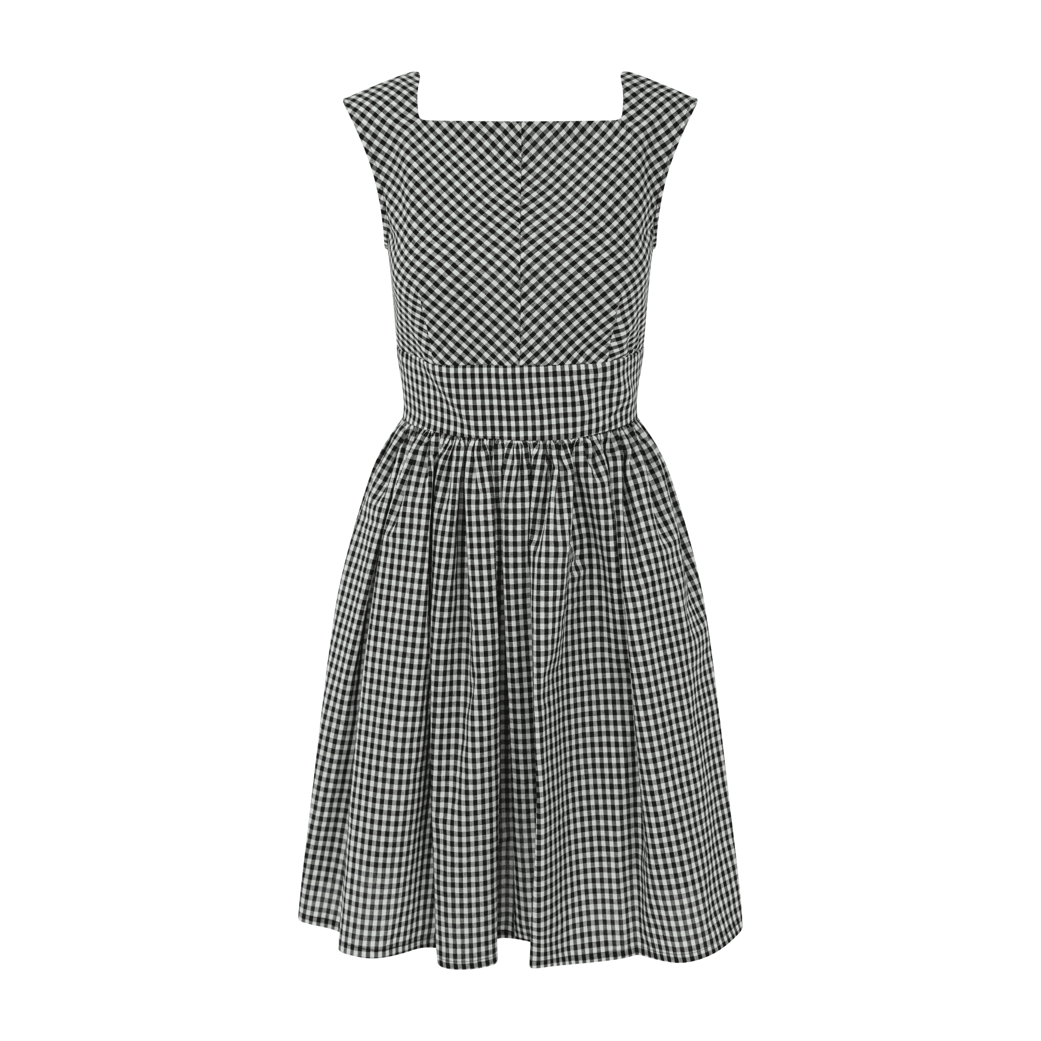 Low Back Aline With Pockets Black and White Gingham Zalinah White