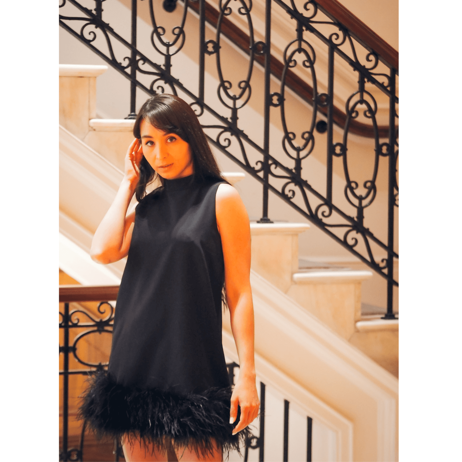 Marabou trim dress outlet