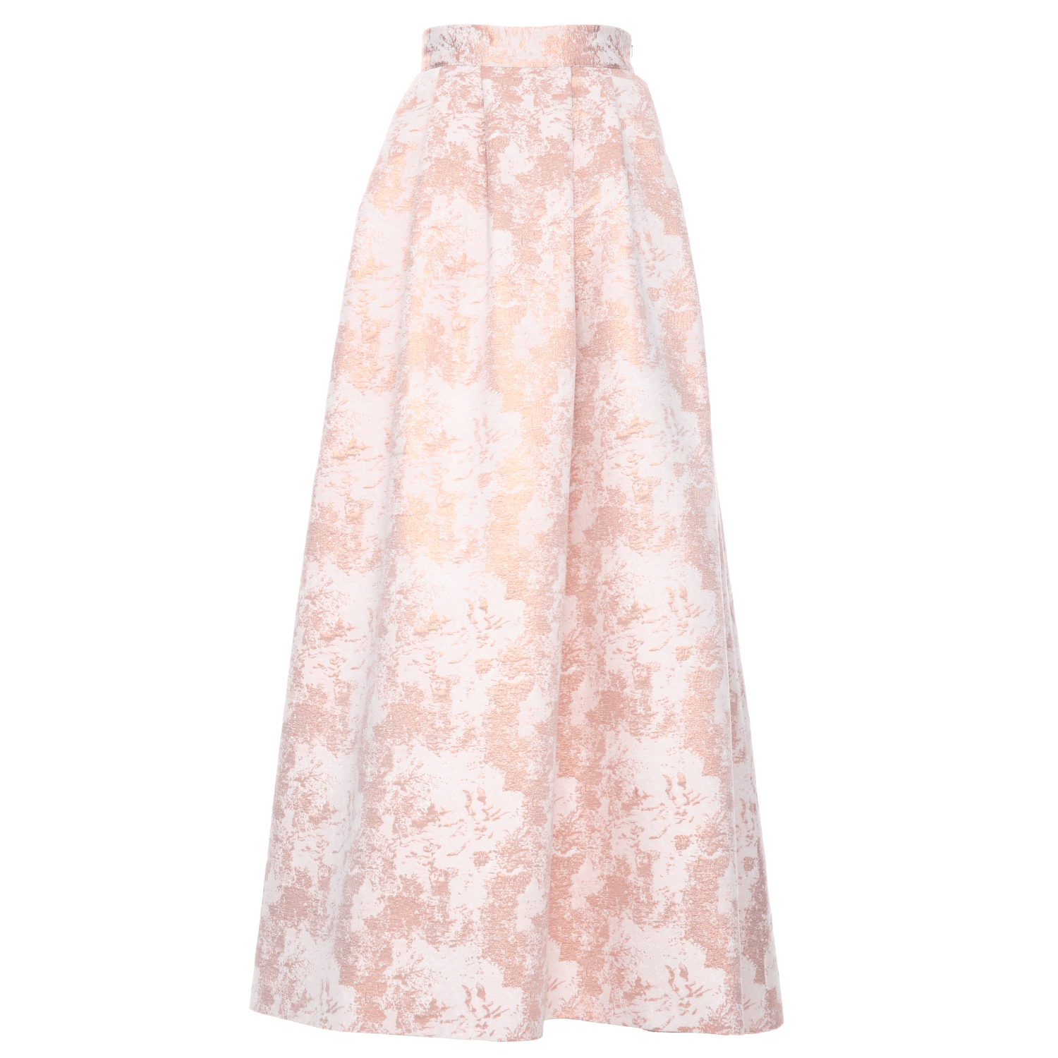 Structured Pleated Maxi Skirt Metallic Rose Gold Jacquard