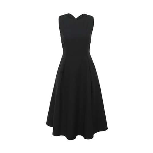 Sleeveless Black Midi Dress with Round Neck at Back