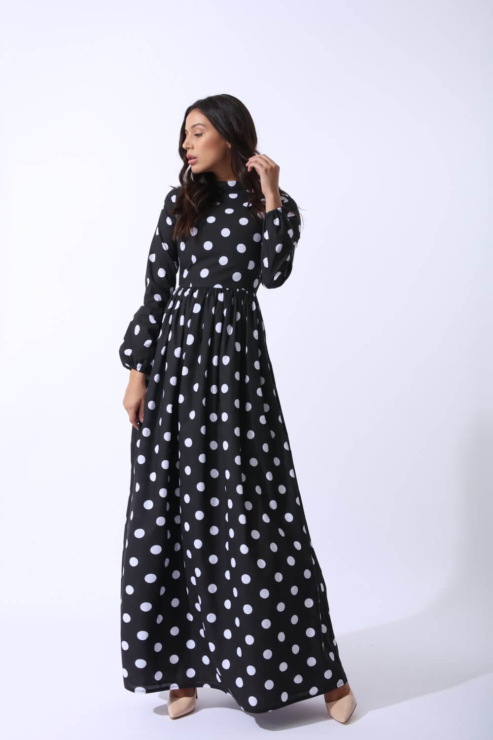 Polka dot maxi dress with sleeves Clearance
